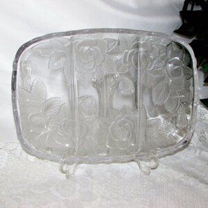 Studio Nova Winter Rose Large Glass Platter Divided Serving Dish Tray Floral
